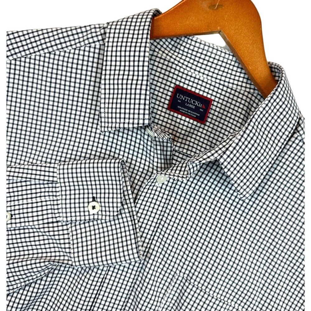 UNTUCKit Button Up Shirt Mens Size Large White Black Check Long Sleeve Collared